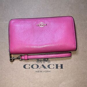 COACH Long Zip-Around Pink Leather Wallet with Gold Hardware AUTHENTIC